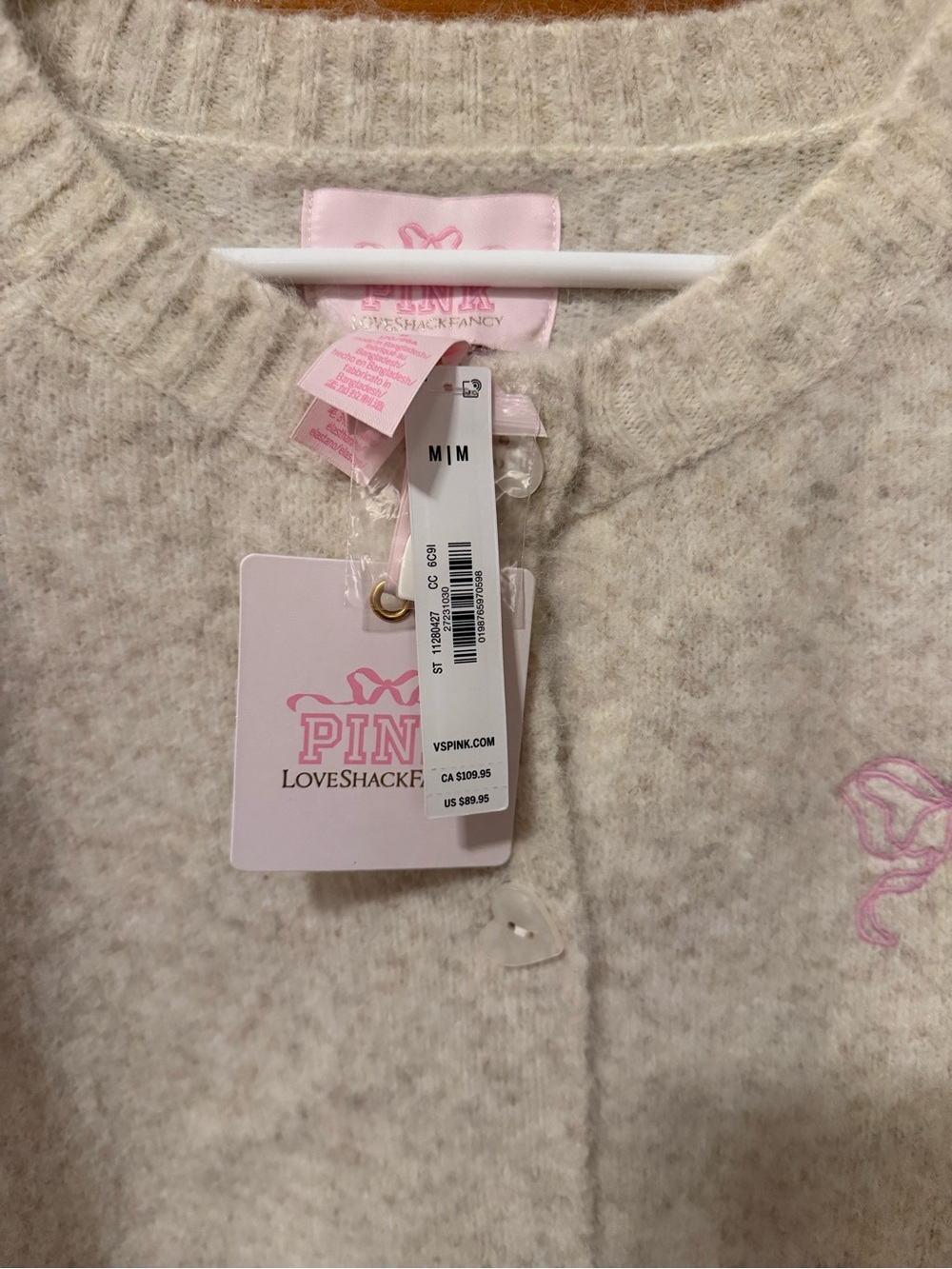 LoveShackFancy x Pink Cozy Cream Sweater with Pink Bow Motif - Picture 4 of 6